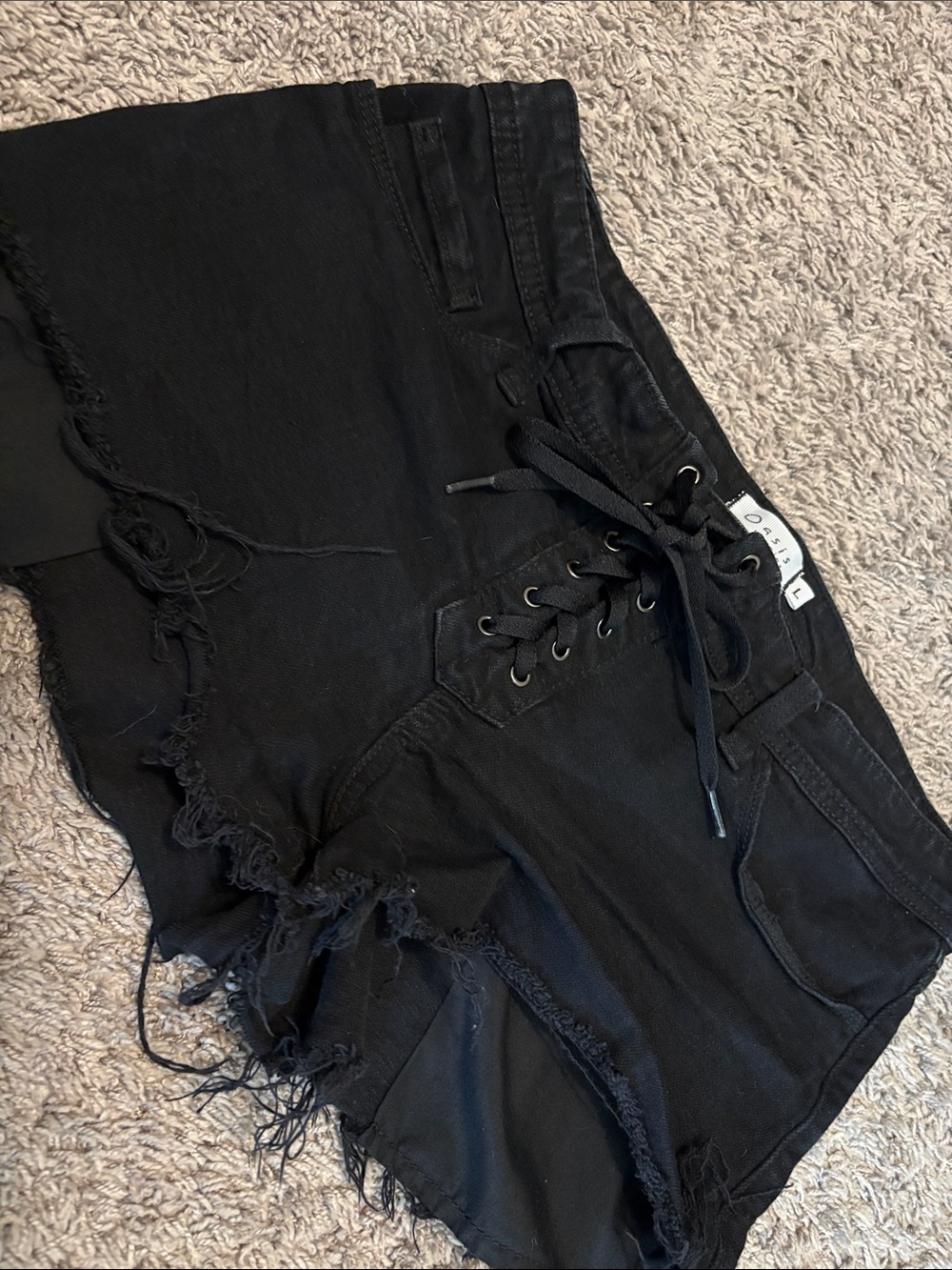 Oasis Black Distressed Lace-Up Jean Shorts